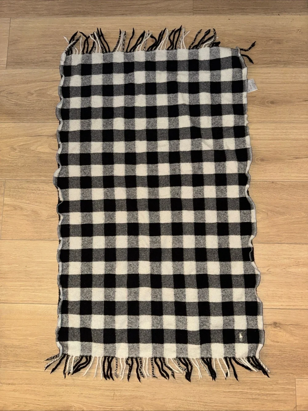 Ralph Lauren Black and White Buffalo Plaid Scarf